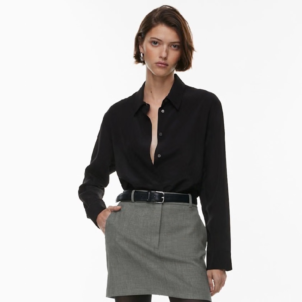 Aritzia Babaton Academy Silk Button Up Blouse in Black Sz 2XS